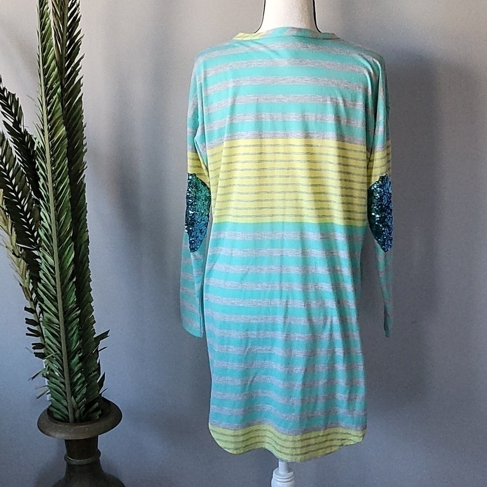 Kate Collection long sleeve striped tee with sequin elbows